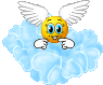 emoticon of Angel in clouds blowing a kiss
