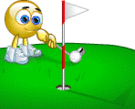 Smiley face playing golf emoticon (Golf emoticons)