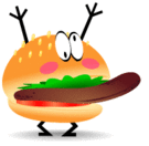 smiley of funny burger wagging long tongue