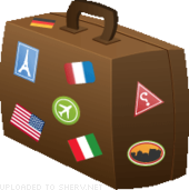 World Traveller's Suitcase emoticon (Travel and Holiday emoticons)