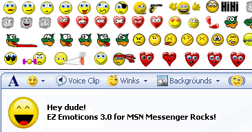EZ Emoticons for MSN Messenger 6 & 7 - Use your emoticons, MSN Icons, MSN Smileys and MSN Emotions without remembering shortcuts! - CLICK HERE TO DOWNLOAD NOW!